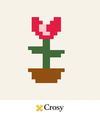 The original red and pale pink tulip, green stem and leaves, and brown pot on an otherwise blank 24-by-24 chart.